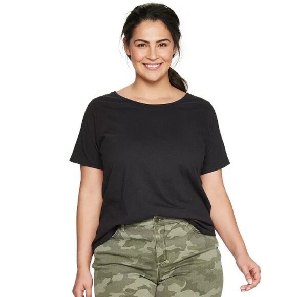 Plus Size Sonoma Goods For Life Black Essential Crewneck Short Sleeve Tee 1X NEW - Picture 2 of 2